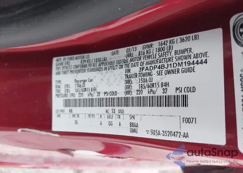 2013 Ford Fiesta Se from USA, damaged, VIN 3FADP4BJ1DM194444